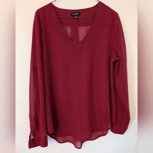 Le Chateau Burgundy Sheer Chiffon Blouse